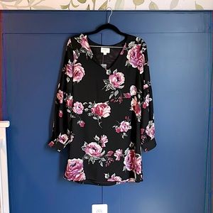 Long sleeve black floral dress